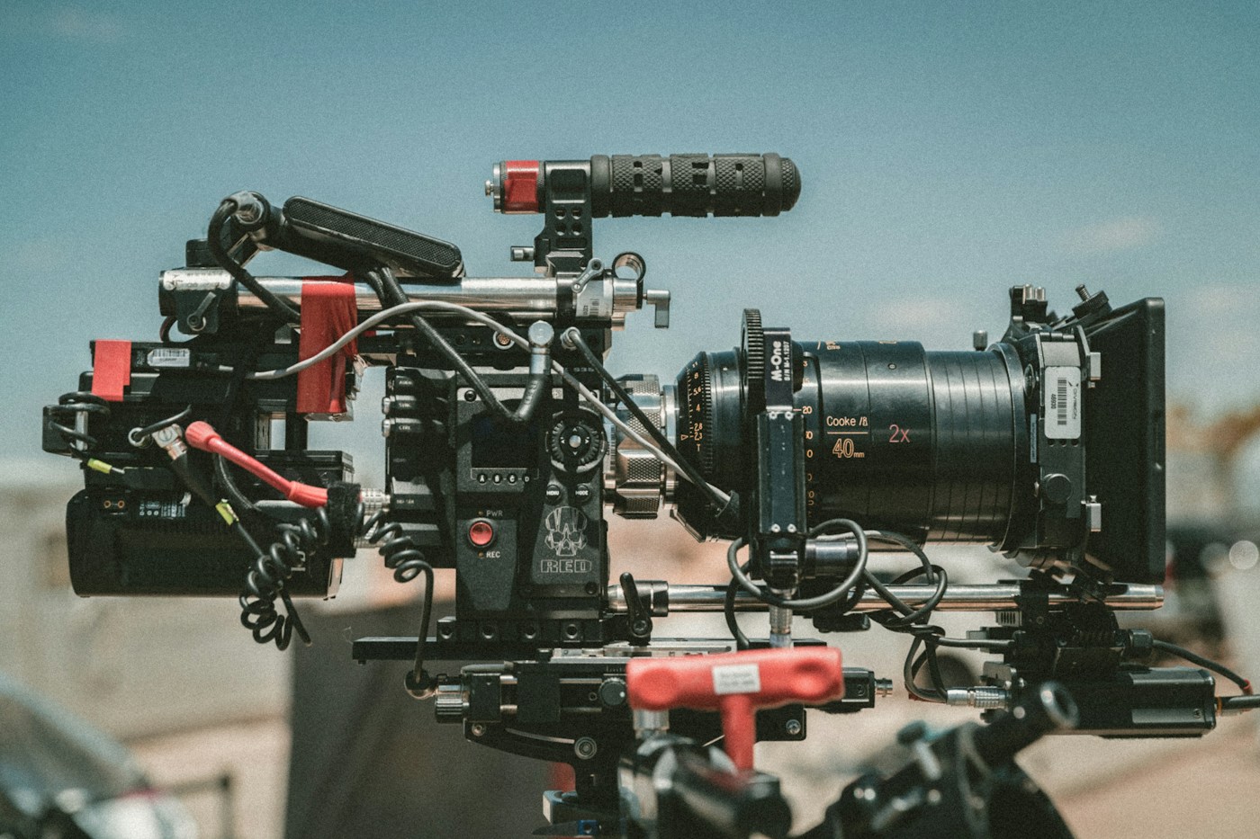 Cinema camera rig, illustrative production equipment